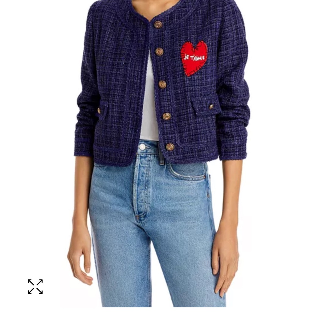 Aqua x Kerri Rosenthal Cropped Blue Tweed Blazer